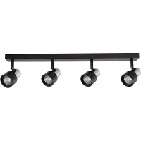 Milagro Tira de luces negra con 4 focos, color negro con detalles cromados, ajustable, con 4 bombillas GU10 de 10W, marca Cino