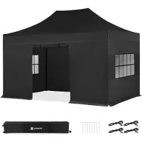 Vonroc Carpa para fiestas – 3 × 4,5 m – Carpa Premium Easy‑Up | Set con paredes laterales – Negro