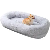 StarTech.com Cama para perros de tamaño humano - Cama ovalada - 165 x 95 x 30 cm - Base antideslizante - Funda desmontable - Lavable a máquina - Tejido de coral suave - Gris claro