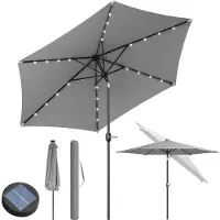 StarTech.com Sombrilla para jardín - Sombrilla redonda con manivela - Con luces LED solares - Protección UV 50+ - 293 x 247 cm - Inclinable - Con funda protectora - Gris oscuro