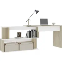 vidaXL Escritorio para ordenador, tablero de aglomerado, 200 x 76 x 50 cm, aspecto roble, color blanco