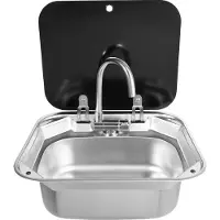 StarTech.com Fregadero para autocaravana - Fregadero de encastre para cocina - Tapa de vidrio templado plegable - Con grifo - Acero inoxidable 304 - Color plateado