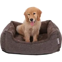 Feandrea Cama para perros con funda lavable, 90 x 25 x 75 cm, desmontable y apta para lavar en lavadora. Cojín suave para perros, color marrón, modelo PGW10CC