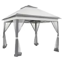 Bolt Pérgola de 3,3 x 3,3 metros – Pérgola para jardín impermeable con protección UV, mosquiteras y techo doble – Altura ajustable, color gris