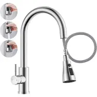 OEM Grifo de cocina con pulverizador extensible - 3 funciones - Giratorio 360 grados - Acero inoxidable cepillado