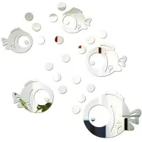 OEM Adhesivos de pared acrílicos 3D con motivos de peces y burbujas, y adhesivos espejo para decorar dormitorios, salones y baños (plateado)