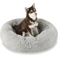 OEM Cama para perros, suave, ortopédica, lavable y con funda extraíble, redonda, con cremallera, base antideslizante, para perros grandes, medianos y pequeños. Talla XL: 100 cm, color gris claro
