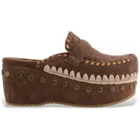 Mou para mujer. MU.SW611004A Zuecos de piel Clog overstitching marrón (38), 3 a 5cm, Ante, Ninguno, Casual, outlet 2026.