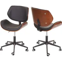 Mendler Silla de oficina HWC-G25, silla giratoria para escritorio, diseño retro con aspecto de madera de nogal, giratoria, con ajuste de altura, MVG, color negro-marrón