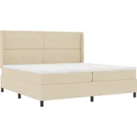 vidaXL Cama con somier y almohada, con cabecero, color crema, 200 x 200 cm, tapizada en tela