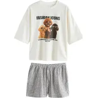 Next Pijama de pantalón corto antracita / negro / blanco