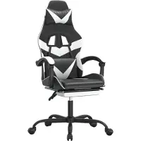 Syfax Silla gaming con reposapiés cuero sintético negro blanco