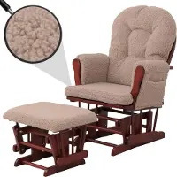 Mendler Sillón reclinable HWC-C76, sillón mecedora, sillón oscilante + reposapiés, tapizado en tela bouclé de 480g/m², color marrón, estructura en color oscuro