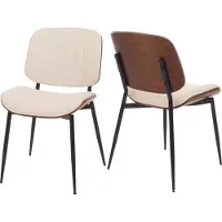 Mendler Juego de 2 sillas para comedor HWC-O44, silla para cocina, madera contrachapada, revestimiento de cuero sintético, , diseño imitación nogal, color blanco