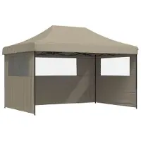 vidaXL Tienda de campaña plegable tipo pop-up para fiestas, con 3 paneles laterales, color taupe