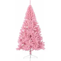 vidaXL Árbol de Navidad artificial con luces LED integradas, color rosa, 180 cm, material PVC
