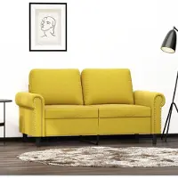 Prolenta Sofá de dos plazas, color amarillo, 120 cm, tapizado en terciopelo