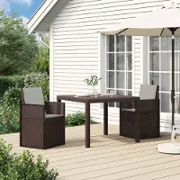 Prolenta Maison Exclusive: Juego de mesa para jardín con cojines, 3 piezas, color marrón y gris claro, material: polipropileno