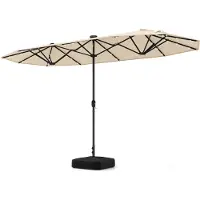 Costway , toldo doble de 400x200 cm, parasol de jardín con manivela, soporte y luces LED, parasol UPF 50+, grande XXL, color beige