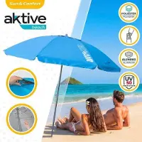 OEM Sombrilla azul resistente para la playa, con mástil inclinable y bolsa de transporte