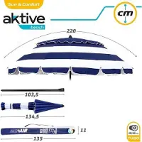 OEM Sombrilla de playa resistente al viento con protección UV50, diámetro de 220 cm, altura ajustable y mástil inclinable, muy resistente al viento, incluye bolsa de transporte