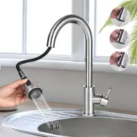 OEM Grifo de cocina de alta presión con extractor, de acero inoxidable, giratorio 360°