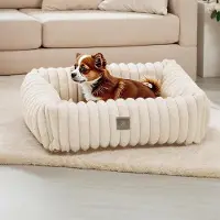 OEM Cama ortopédica para perros, tamaño pequeño, suave, con base antideslizante, color crema, 50x48x15 cm