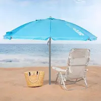 OEM Sombrilla de playa plegable azul, resistente al viento, con un diámetro de 200 cm, acabado plateado y protección UV50