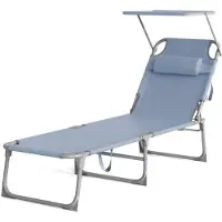 Markenlos Silla reclinable plegable - Silla reclinable azul - Estructura de acero - Fibra sintética - Silla reclinable portátil para la playa - Ligera - Se pliega de forma compacta - 71 cm x 200 cm x 38 cm