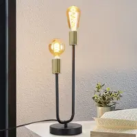ZMH Lámpara de mesa vintage , lámpara de noche de 2 luces, casquillo E27, diseño industrial en negro y dorado, lámpara de escritorio retro de metal, ideal para salón, dormitorio, comedor y hoteles