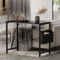 Unyqoos Uniqoos Escritorio compacto de 80 x 40 cm: escritorio que ahorra espacio, con bolsillo lateral y soporte para auriculares, estructura de metal resistente, ideal para el teletrabajo o estudiantes