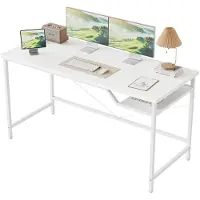 Unyqoos Escritorio ergonómico de 120x60 cm – Blanco, altura de trabajo de 74 cm, estructura de acero en forma de V, tablero de aglomerado con certificación estante, ideal para oficina y estudio