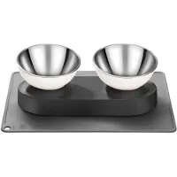 Unyqoos : Comedero elevado con dos cuencos de acero inoxidable – Inclinación de 15°, base de silicona antideslizante, apto para lavavajillas, para gatos y perros pequeños