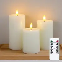 Unyqoos Uniqoos: Juego de 3 velas LED sin llama, con efecto realista de cera y mecha tridimensional, control remoto, temporizador (2/4/6/8 horas) y pilas AAA (hasta 500 horas de duración)