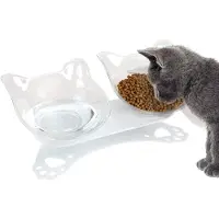 Unyqoos : Estación de alimentación ergonómica con inclinación de 15° – dos cuencos desmontables elevados (transparentes), base antideslizante, fácil de limpiar, ideal para gatos y perros