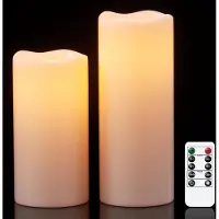 Unyqoos Uniqoos - Juego de 2 velas LED grandes, color crema, sin llama, alimentadas por batería (3 pilas AA), con mando a distancia y temporizador (2/4/6/8 horas), resistentes a la intemperie (IP65)