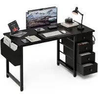 Unyqoos Escritorio compacto con 4 cajones de tela, estructura de metal reforzada y tablero de MDF, ideal para ahorrar espacio en dormitorios y oficinas en casa