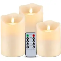 Unyqoos Juego de 3 velas LED, impermeables, con mando a distancia y temporizador (2/4/6/8 horas), llama parpadeante realista con mecha móvil, para interior y exterior, >500 horas de duración.