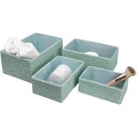 Unyqoos Juego de 4 cajas de almacenamiento : cestas de cartón biodegradable, hechas a mano, color verde menta. Dimensiones: XL 28x18x12 cm, L 25x16x10 cm, M 22x14x8 cm, S 18x12x7 cm