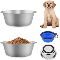 Unyqoos Juego de 2 tazones para perros de acero inoxidable , con base de silicona antideslizante y un tazón plegable, apto para lavavajillas, capacidad de 860 ml, apto para alimentos