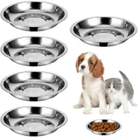 Unyqoos Plato de acero inoxidable redondo, diámetro 15 cm, altura 2,8 cm. Apto para alimentos, juego de 5 unidades resistente para comida y agua, apto para lavavajillas, ideal para perros y gatos