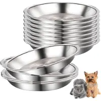 Unyqoos Uniqoos: Juego de 12 comederos planos de acero inoxidable para gatos y perros pequeños. Diseño bajo y ancho, apilables, aptos para lavavajillas y con eliminación de olores