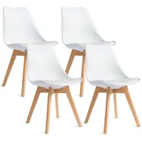 Unyqoos Sillas de comedor (juego de 4) – diseño retro moderno, asientos ergonómicos blancos (imitación de cuero), respaldo de plástico moldeado, patas de haya maciza