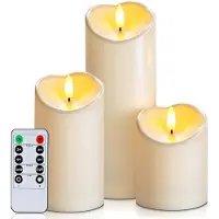Unyqoos Uniqoos: Juego de 3 velas LED sin llama, impermeables (IP55), para uso en interiores y exteriores, con control remoto, temporizador y función de parpadeo regulable