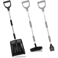 Unyqoos Kit 3 en 1 para quitar nieve: pala para nieve, rascador de hielo y cepillo para nieve, ajustable de 84 a 112 cm, mango de acero inoxidable, material ABS con borde de aluminio, peso: 1,14 kg