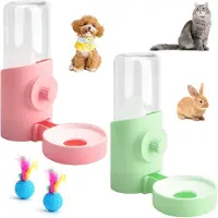 Unyqoos Juego de botellas de agua automáticas para mascotas – 2 unidades de 500 ml, plástico inodoro, resistente al calor hasta 100°C, color verde/rosa