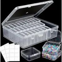 Unyqoos Caja de almacenamiento transparente con 36 compartimentos, de plástico, con tapa abatible que protege del polvo y etiquetas para identificar, ideal para joyería y objetos pequeños