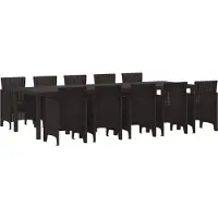 vidaXL Juego de comedor para jardín, 11 piezas, color marrón, ratán