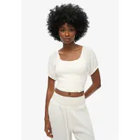 Superdry para mujer. W6011857A Camiseta tejida fruncida blanco (M), Casual, Viscosa, Manga corta, outlet 2026.