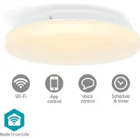 Nedis , Lámpara de techo WLAN, RGB, redonda, IP44 – 1820 lúmenes, 6500K, blanca